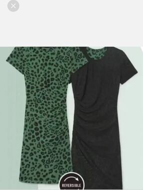 CAbi Green Leopard & Black Reversible Short Sleeve Dress